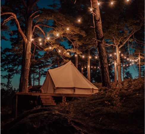 A glamping tent in the forest